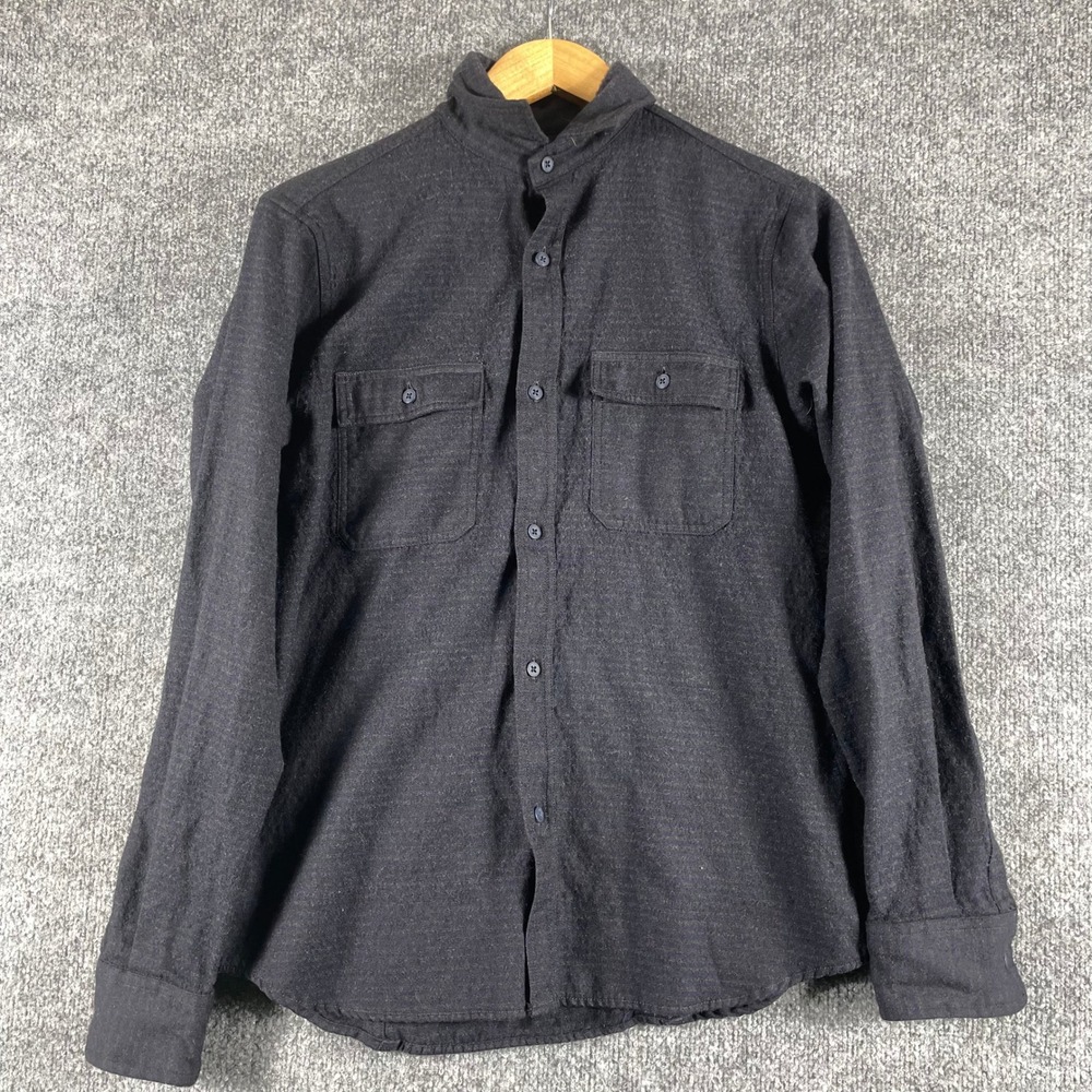 Outlier Shirt Mens Medium Gray Wool Long Sleeve Button Down Striped Two Pocket